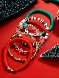 Christmas Themed Beaded Bracelet, Fashionable Letter Pattern Beaded Bracelet for Women & Men, Casual Trendy Accessories for Party & Daily Clothing Decor