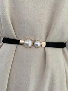 Faux Pearl Decorated Belt, Exquisite Belt, Elegant Waistband for Dresses Skirting Outfits, Elegant All-match Fashion Accessories for Daily & Party Decoration