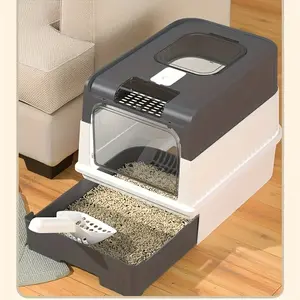 2026 upgraded large cat litter box (with drawers and shovel) - deodorant and splash-proof dual-channel design, thickened PP material is suitable for large cats and multi-cat families, easy to clean Modern black/gray/pink/green color scheme
