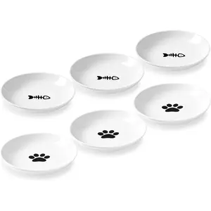 Ceramic Cat Bowls – Whisker Friendly, Anti-Vomiting Food Plates for Indoor Cats, Safe & Hygienic Cat Dishes, Stylish Ceramic Cat Food Bowls Set(6 Pack)
