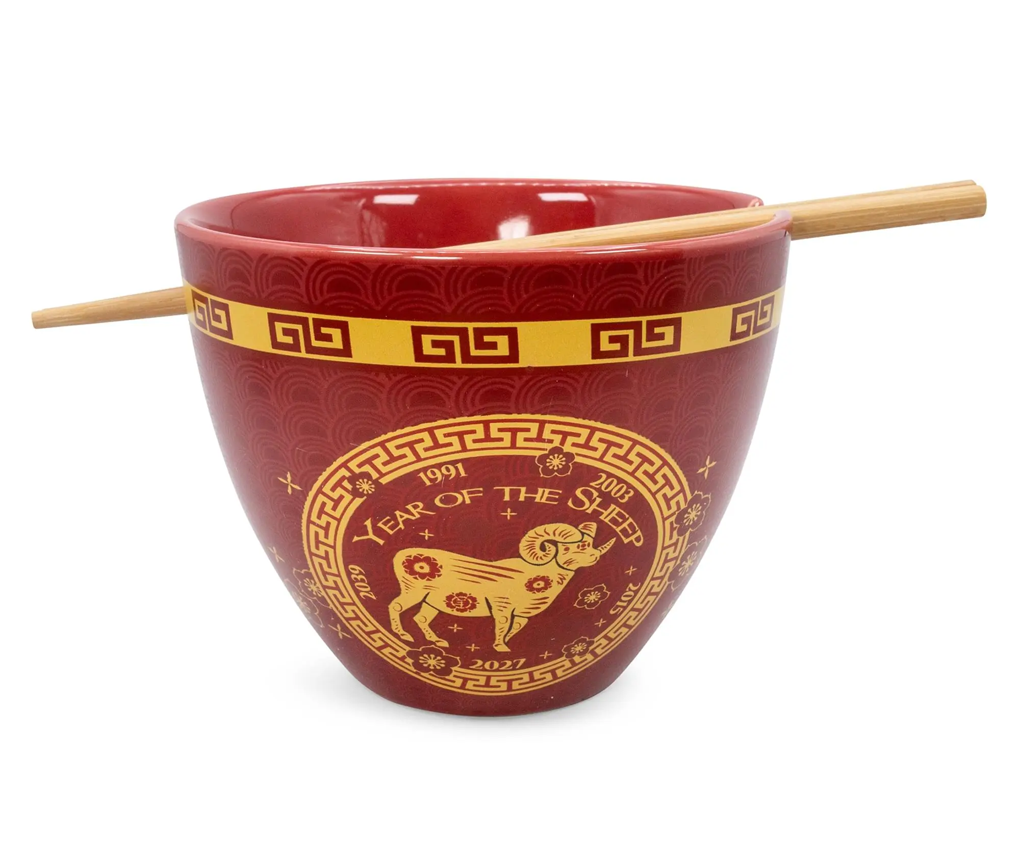 Traditional Chinese Style Ceramic Tableware Set, Year of the Sheep Chinese Zodiac 16-oz Noodle Ramen Bowl and Chopstick Set, Traditional Chinese Style Dinner Sets