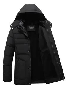 Men's Black Quilted Hooded Puffer Jacket - Winter Warm Zip-Up Coat