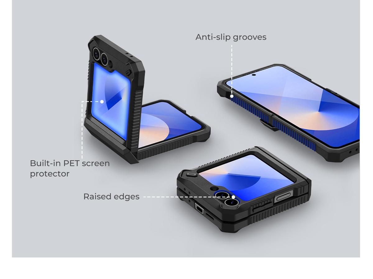 Dexnor for Samsung Galaxy Z Flip 6 Case with Stand & Hinge Protection & Front Screen Protector, Dual-layer Rugged Bumper Case Shockproof Full-body Protective Cover for Galaxy Z Flip 6 (2024)