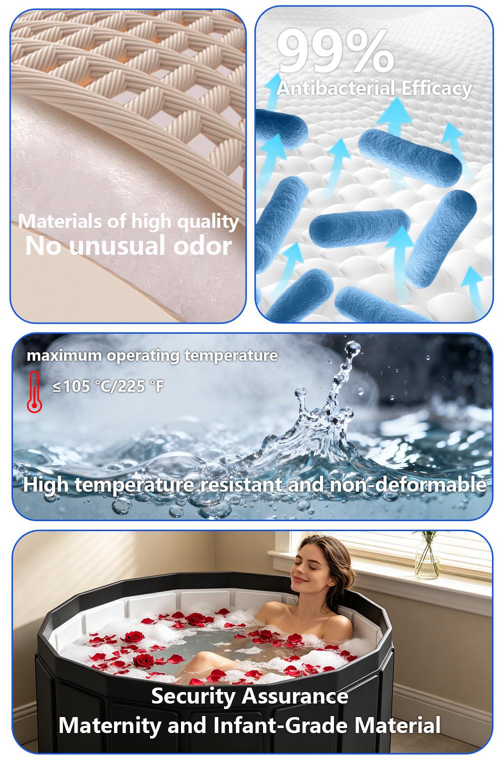 Portable Bathtub for Adults, Foldable Soaking Bathtub for Hot SPA & Ice Bath, Foldable Small Bathtub for Bathing, 6-Layer Insulated Portable Tub, Space-Saving（25.6" × 41.3"）#SummerVibes