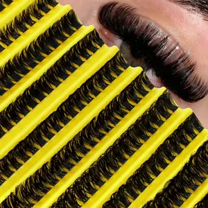 Curly eyelash tufts, Diy eyelash extensions, 0.07 mm D-curl, 8-16 mm mixed natural and artificial eyelash wigs, thick and long eyelash tufts, curly individual eyelashes, suitable for beginners and families