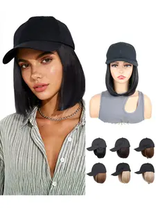 Short Women Synthetic Hair Wig, Baseball Cap Hair Extension, Easy to Style and Maintain, Multi-Style Design, Comfortable Hat, Straight Bob Wig, Synthetic Fiber Wigs, Synthetic Material Wigs