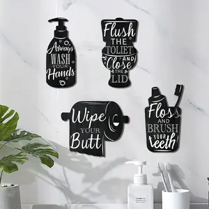 Creative Wooden Wall Stickers for Bathroom Decor, Self-Adhesive Farmhouse Style, Modern Home Decoration, Easy to Arrange, Decorative Wall Sticker