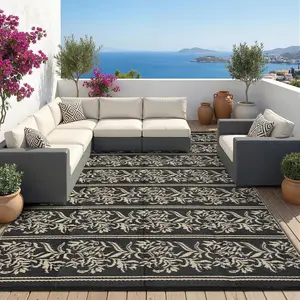 Outdoor Rugs Waterproof Reversible Mat Boho Leaf Patio Rug with 4 Stakes and Starage Bag, Large Outdoor RV Mat Rugs for Camping, Picnic, Balcony, Deck, Backyard