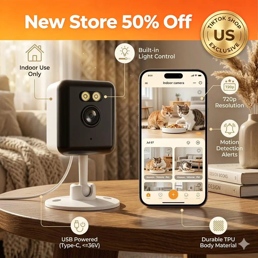 720P Indoor Wi-Fi Smart Security Camera with Square Plug, Built-in Fill Light, Full Color Night Vision, Motion Detection Alerts, Durable TPU Compact Design, Adjustable Monitoring, USB Charging, Portable Pet Baby Monitor