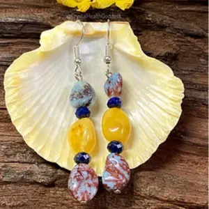 Baltic Amber with Larimar Earrings Design #4