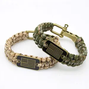 Paracord Bracelet Dog Tag Survival Paracord Bracelet Zinc Alloy Adjustable Buckle National Flag Paracord Woven Bracelet Handmade Dog Tag Bracelet Dog Tag Wristband