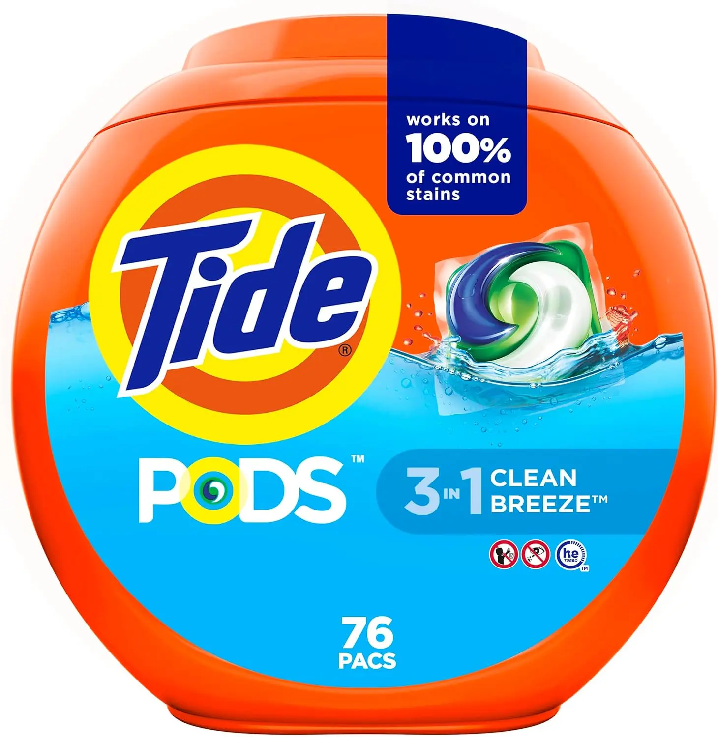 Tide PODS Packet Laundry Detergent Pacs - 3-in-1 Concentrated, Stain Remover, Anti-Odour Deodorizing, Color Protector, 76 Count, HE Compatible, Clean Breeze Spring Meadow Scent (Baby & Maternity Care), Anti-Odour Laundry Detergent, Phthalate Free, Pre-Mea