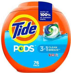 Tide PODS Laundry Detergent Pacs 3-in-1 Stain Remover Odor Fighter Color Protector 76 Count HE Compatible Clean Breeze Scent Spring Meadow