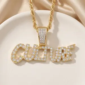 Men's Full CZ Crystal "CURE" Word Necklace - Hip Hop Bling Costume Fashion Accessory