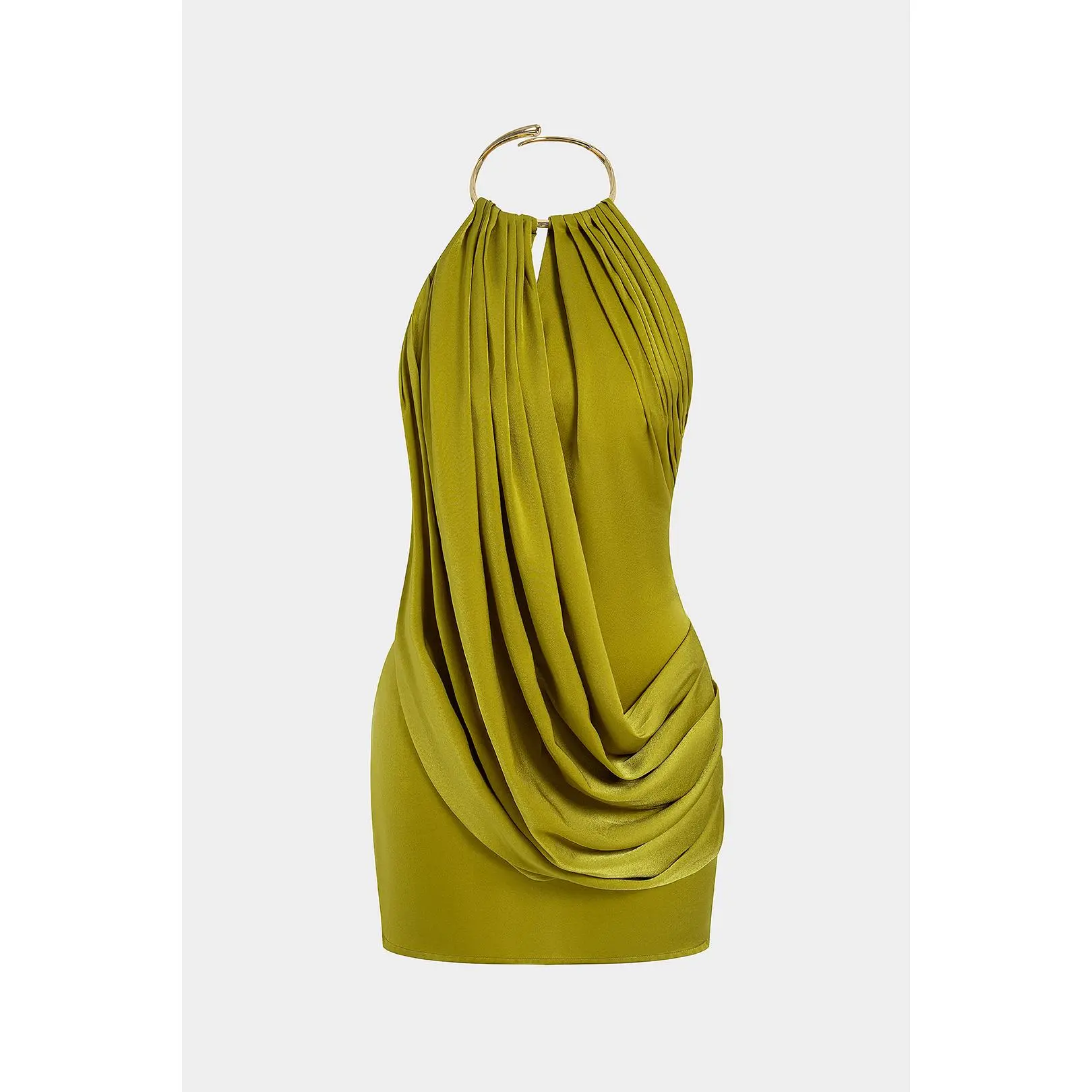 Women's Casual Fitted Metallic Satin V-Neck Ruched Sleeveless Mini Dress, Polyester Fabric