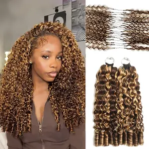 New 2026 Highlight Ombre Ramiss Burmese Curly Honey Blonde 4/27 Crochet Human Hair Pre-Separated 50g/Pack Time-Saving, 40 Strands/Pack Mircale Knots Hot braids,4-5 Packs for Full Head Protective Styles Light Weight No Tension Reusable Feather Crochet