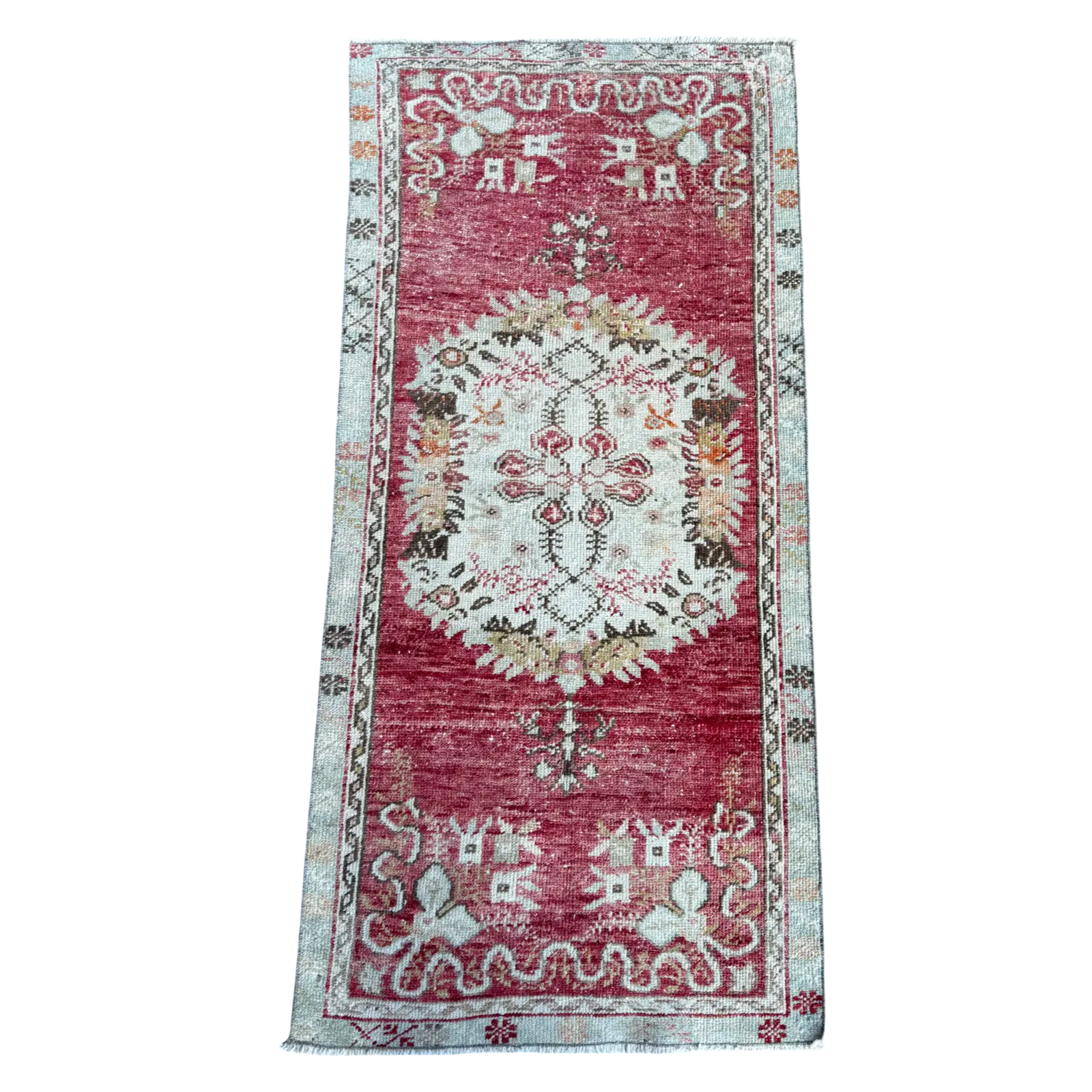 Vintage Turkish Rug | 5'3" x 2'5" Reds and Greens