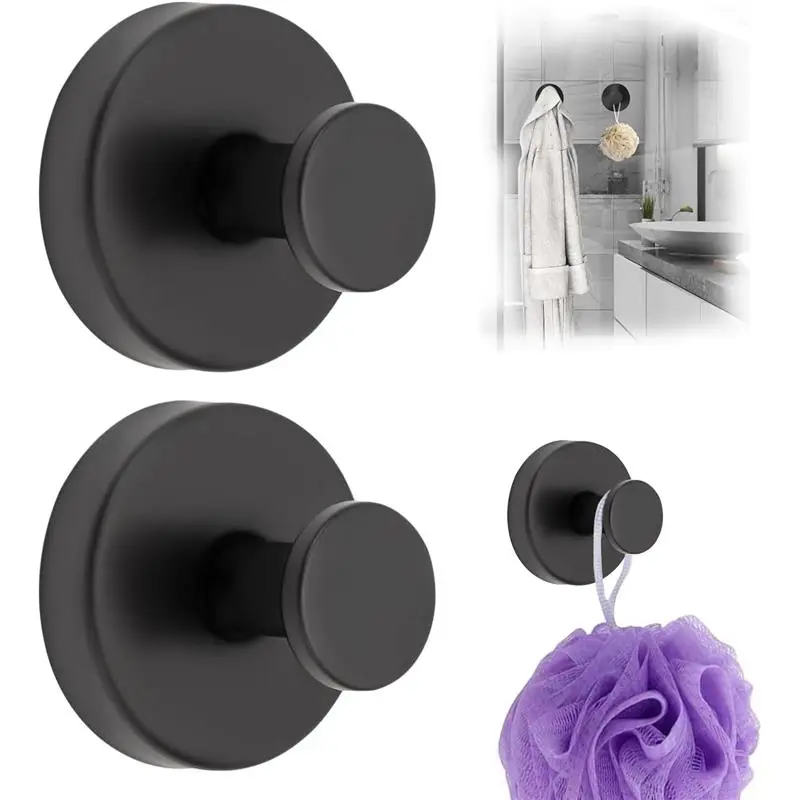 2 PCS Suction Cup Hooks for Shower, 15 lbs (max) Removable Towel Hooks for Bathroom Window Glass Door Wall, Versatile Black Shower Hook, Bath Robe Looafh Hook for Hanging - Black