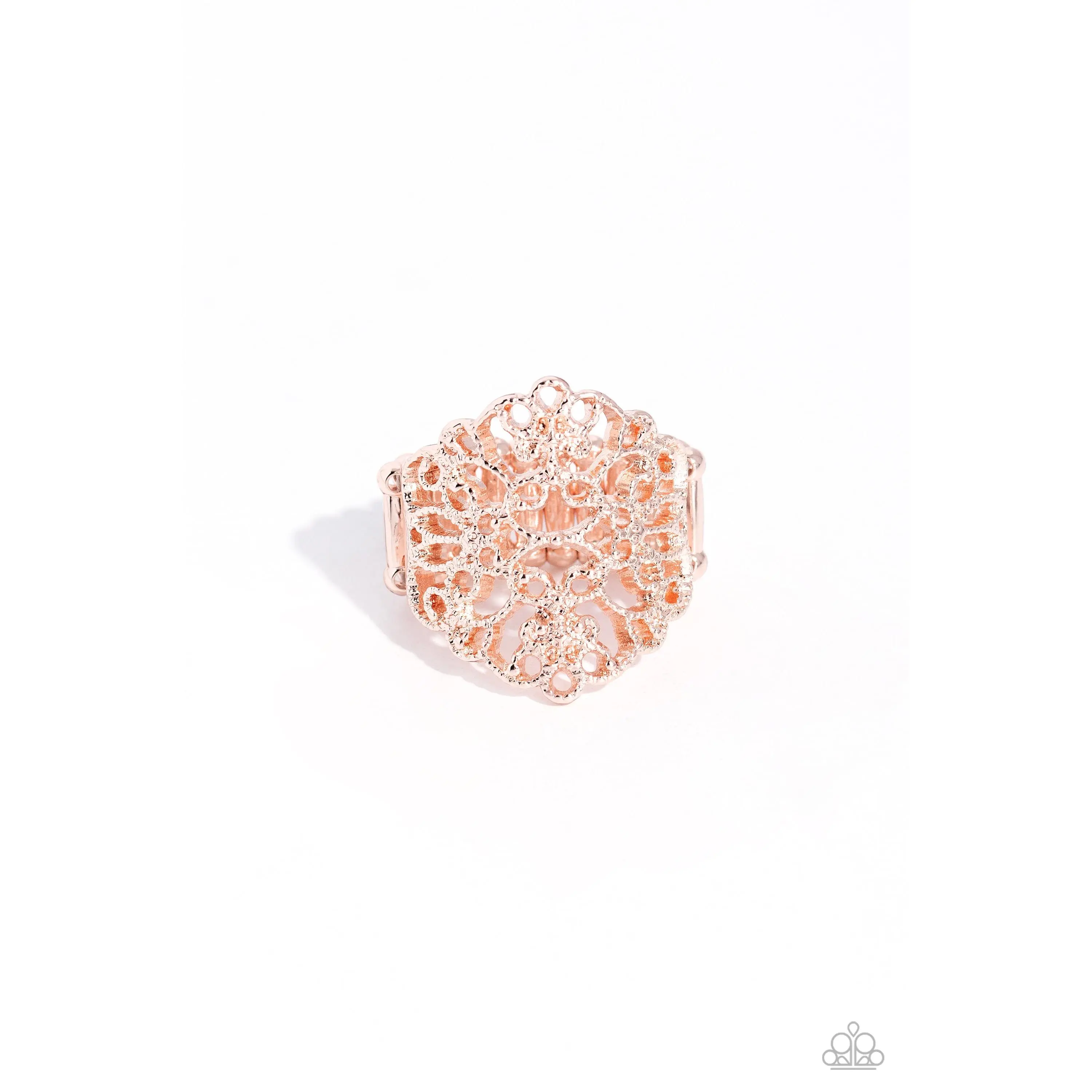 Glistening Gentry - Rose Gold Filigree Ring - Paparazzi