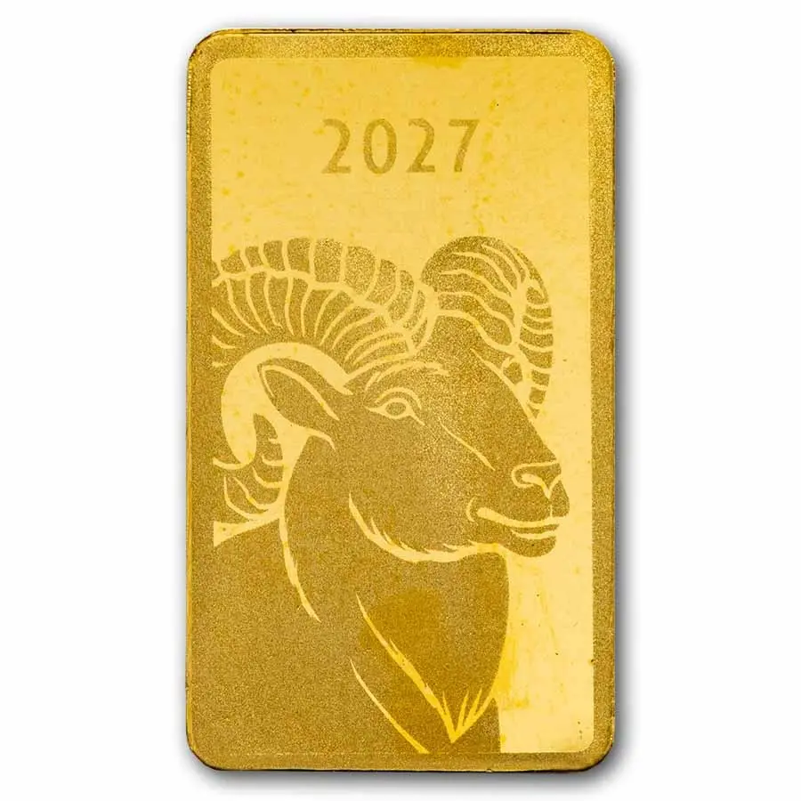 1g Gold Bar .9999 Fine 24K Lunar Year of the Goat Sealed