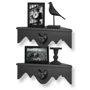 Bat Corner Shelf Set of 2 Black Flying Bat Floating Corner Shelfs, Gothic Home Decor for Bedrooms, Kitchens, Living Rooms, Bathrooms, Office & More Wood Wooden