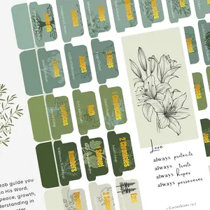 Tabs with Nourishing Book Summaries, Designed with   in ,  Embossed Big Prints, 66 Old and  Testament Tabs for  Journaling,  Christian  for Women