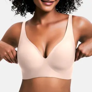 VRCOMFY Jelly Wireless Womens Comfortable Wireless Bras Bralettes T shirts Bras Deep V Everyday Bras Wear Everywhere Breathable Wireless Bras