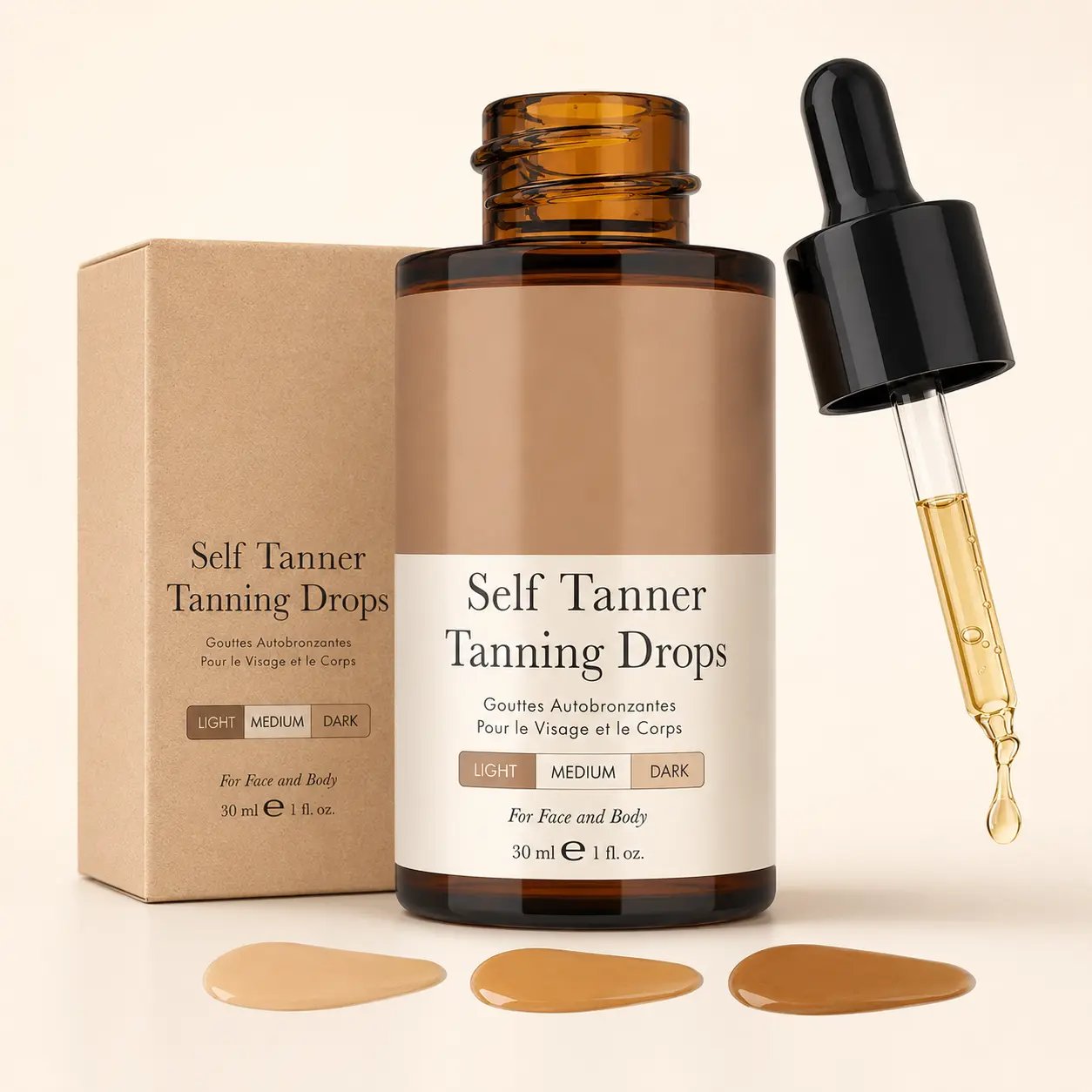 Self Tanner Glow Drops for Face & Body | Mix-In Sunless Tanning Drops for Moisturizer, Natural-Looking Bronze | 30ml