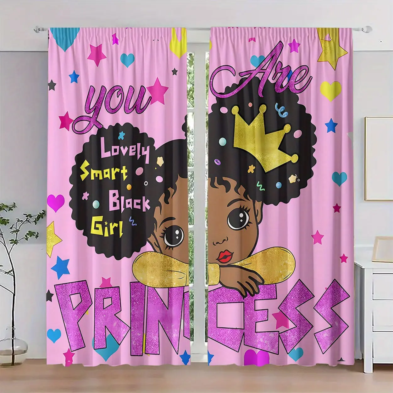 2 pieces, polyester material, high definition, printed little girl pattern, Window Curtain, Home Decorative Curtain, Window Hanging, rod pocket design, suitable for bedroom, living room, office, home decoration, rod, and Christmas gift