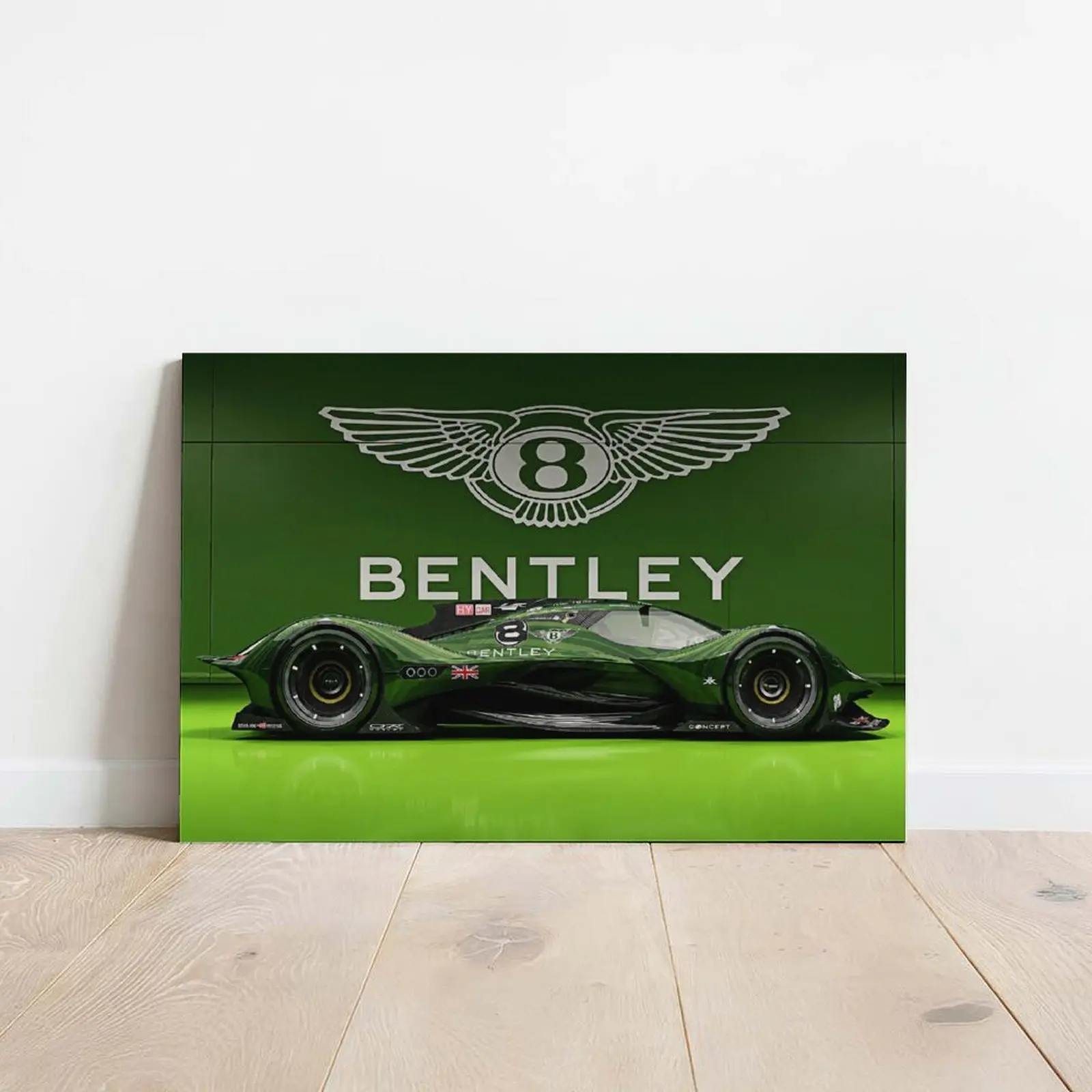 Bentley Racing Concept Supercar Canvas Wall Art Luxury British Green Sports Car Poster Print Vintage Automotive Canvas Painting Future Vehicle Graphic Picture Decor for Living Room Garage Studio