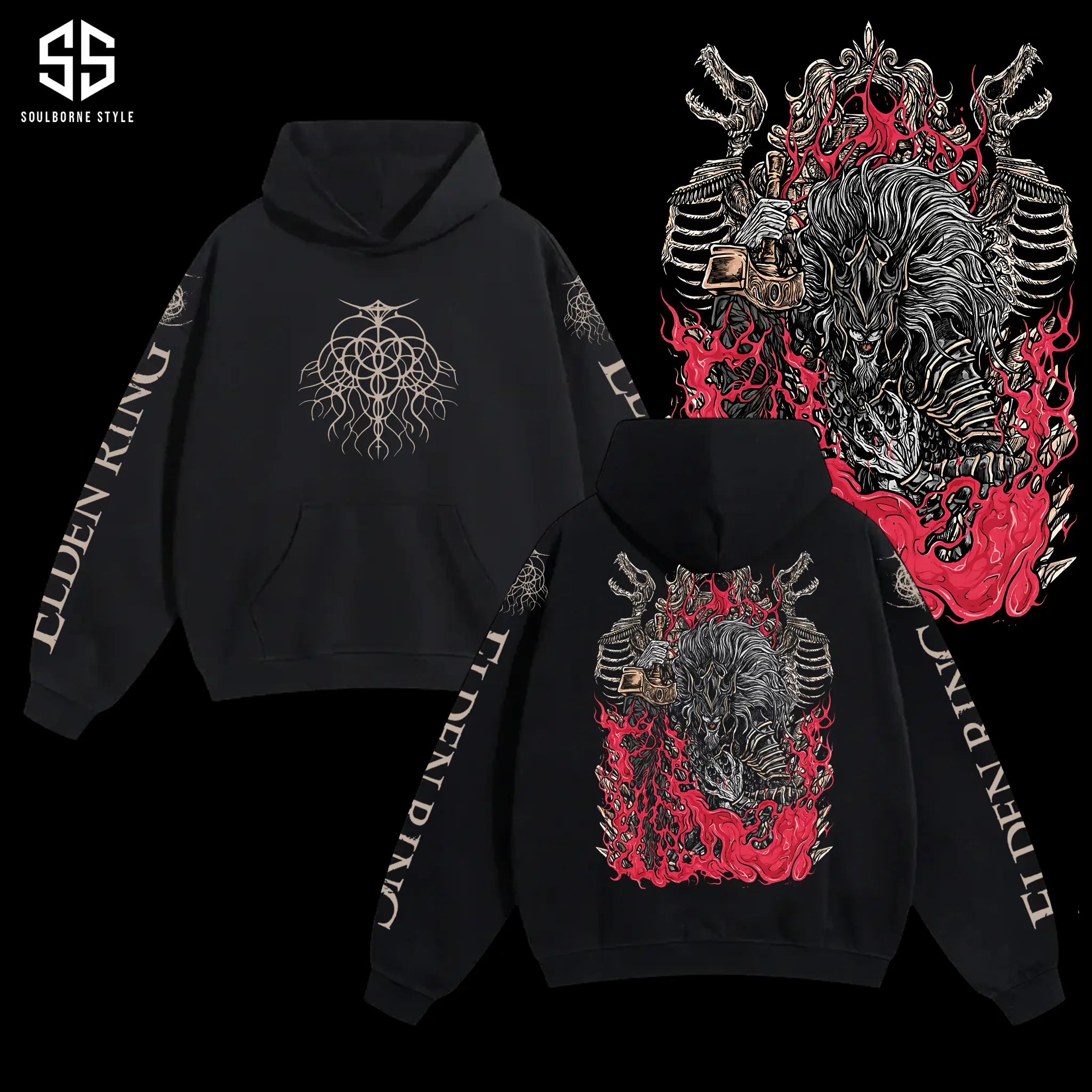 [Soulsborne Style] Vintage Grim Style Maliketh the Black Blade - Elden Ring Unisex Hoodie, Soulsborne Gaming Apparel, Game Shirt, Video Game Clothes, Boy Merch, Gift For Him, Gift For Her, Soulslike Streetwear