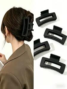 2Pcs/Set Black Matte Rectangle Claw Clips, Large Non-slip Hair Clamps, Strong Hold Hair Accessories for Thick Hair