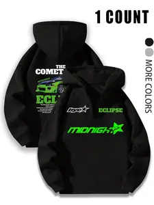 Men's Racing Car & Letter Print Hoodie, Fall Winter Street Style Fitted Woven Fabric, Casual Fashion Pullover for Daily Wear, Graphic Print Hoodie