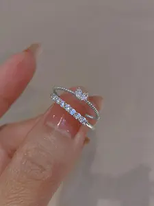 Women's Elegant Rhinestone Decor Heart Cuff Rings, heart design ring, Trendy Promise Rings, Fashion Cute Kawaii Accessories for Party, Daily Clothing Decor for Girl