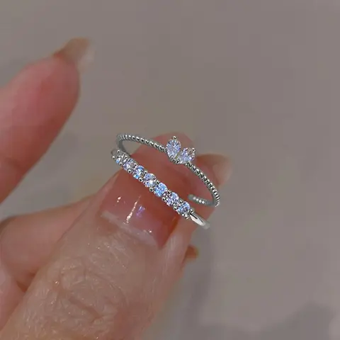 Mother's Day Gift Women's Elegant Rhinestone Decor Heart Cuff Rings, heart design ring, Trendy Promise Rings, Fashion Cute Kawaii Accessories for Party, Daily Clothing Decor for Girl