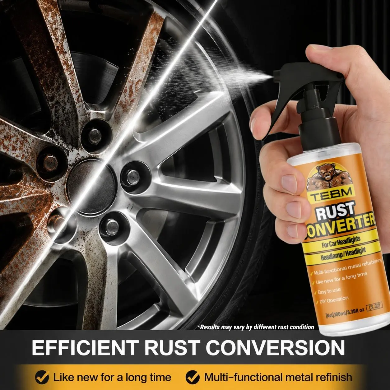 Car Rust Removal Restorative Spray - DIY Friendly Metal Polishing Agent, Spray Apply, Restores Metallic Luster, Suitable for Multiple Metals, Automotive Detailing Rust Cleaner