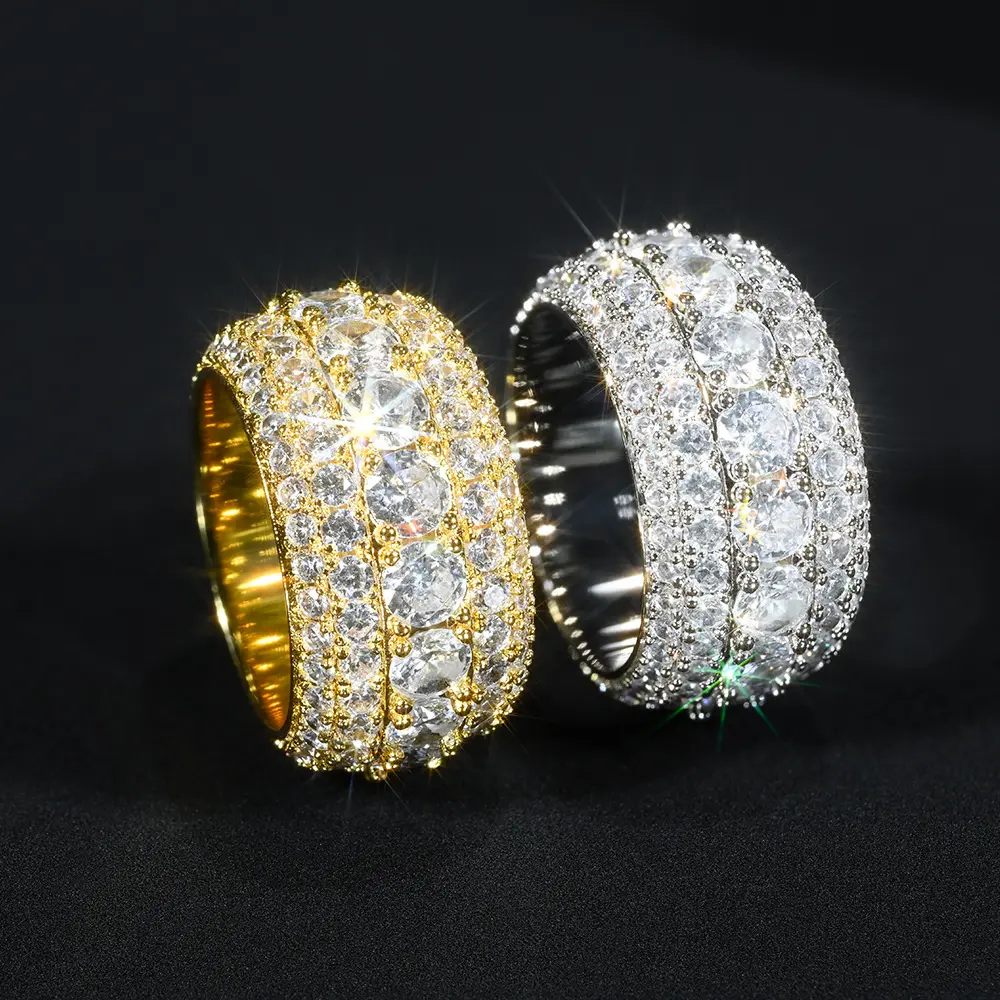 Full Set 5-row Zircon Ring, Solid Ring, Hip-hop Men's Ring  out