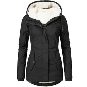 2025 Women's Hooded Splice Zipper Coats Loose Casual Parkas with Pockets Regular Thick Full Sleeve Warm Solid Jackets Autumn Winter Camouflage Design Plush Lined Outerwear for Daily Outings Cold Days Womens Winter Clothes Can be used with raincoat