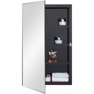 DYLLOR Black Plastic  Mirror Cabinet for Bathroom with 16 x 26 inch Beveled Edge Mirror, Recessed and Surface Mount