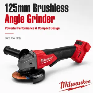 Milwaukee M18 Cordless Brushless 125mm Angle Grinder Power Tool With Φ125mm Abrasive Disc M10&M14 Spindle Thread 9500RPM No-Load Speed For Metal Cutting Rust Removal Construction Fabrication Equipped With 6.0Ah Lithium Battery And Matching Charger
