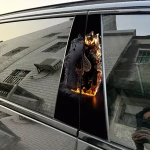 2pcs Burning Ace of Spades Car Sticker B-Pillar DIY Center Pillar Film Decorative Car Accessory Car Decals