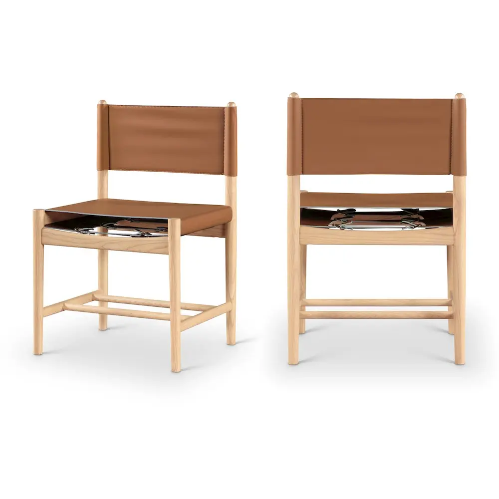 Rawlins Cognac Vegan Leather Upholstered Dining Chair with Upholstered Seat, Set of 2