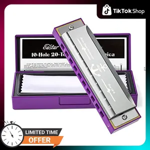 Eastar Major Blues Diatonic Harmonica, 10 Holes C Key Beginner Harmonica for Kids Children Adults Students, with Hard Case and Cloth, Purple