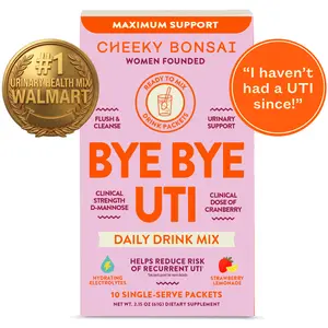 Bye Bye UTI by Cheeky Bonsai | Edible Dietary Healthcare Drink Mix | Hibiscus Lemonade Urinary Tract Support | With D Mannose & Cranberry Superblend | 10 Packets Fitness Supplement