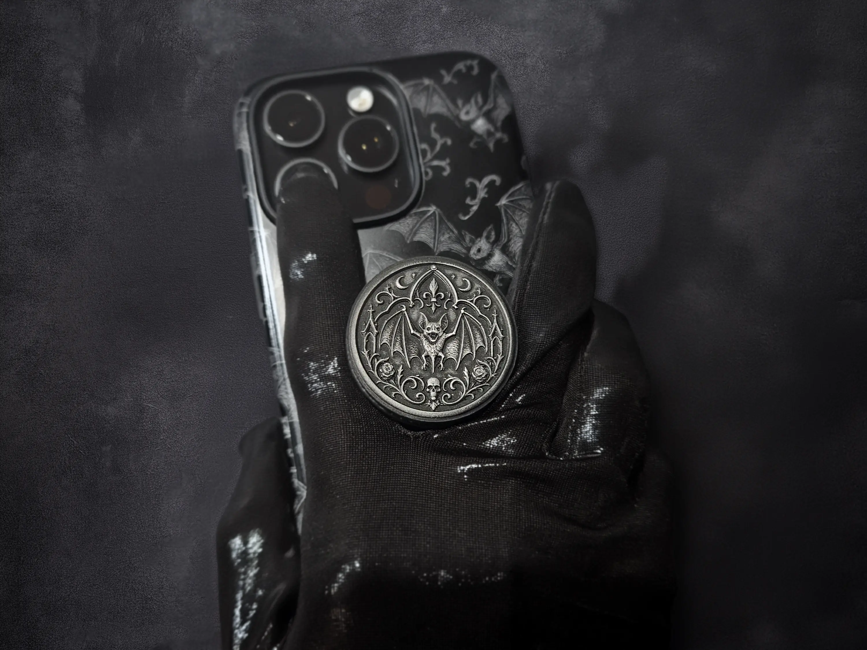 Gothic Vampire Bat Phone MagSafe or Adhesive Grip | Hand-Painted 3D Resin Relief