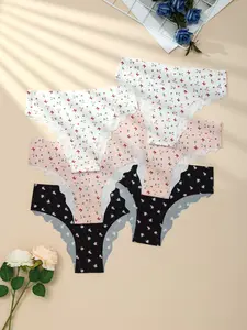 6-Pack Cute Floral Print Women's No Show Briefs, Breathable Soft Quick Dry Design, Elegant Style for All Seasons