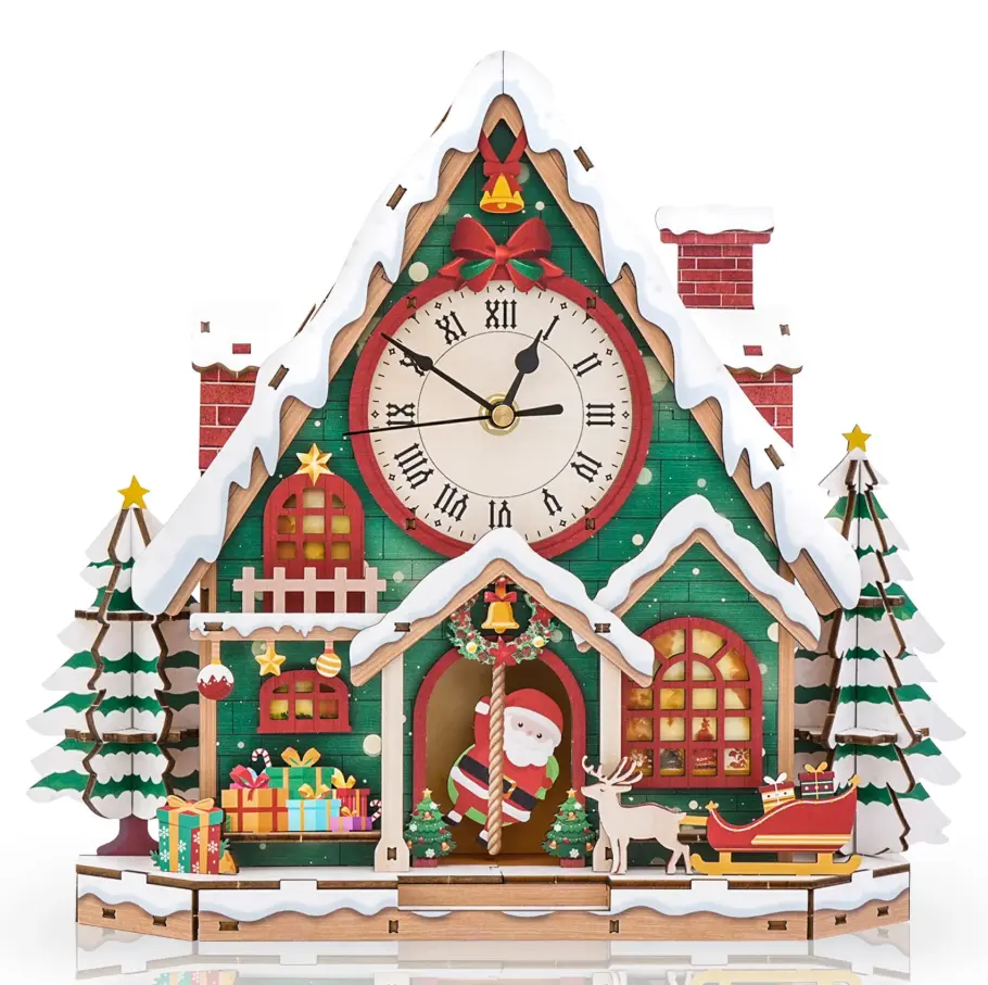 3D Wooden Puzzle Clock DIY Assembly Kit - Whimsical Unique Gift for Beginners, Birthdays, Home Decor, Screen Time Alternative for Teens & Adults
