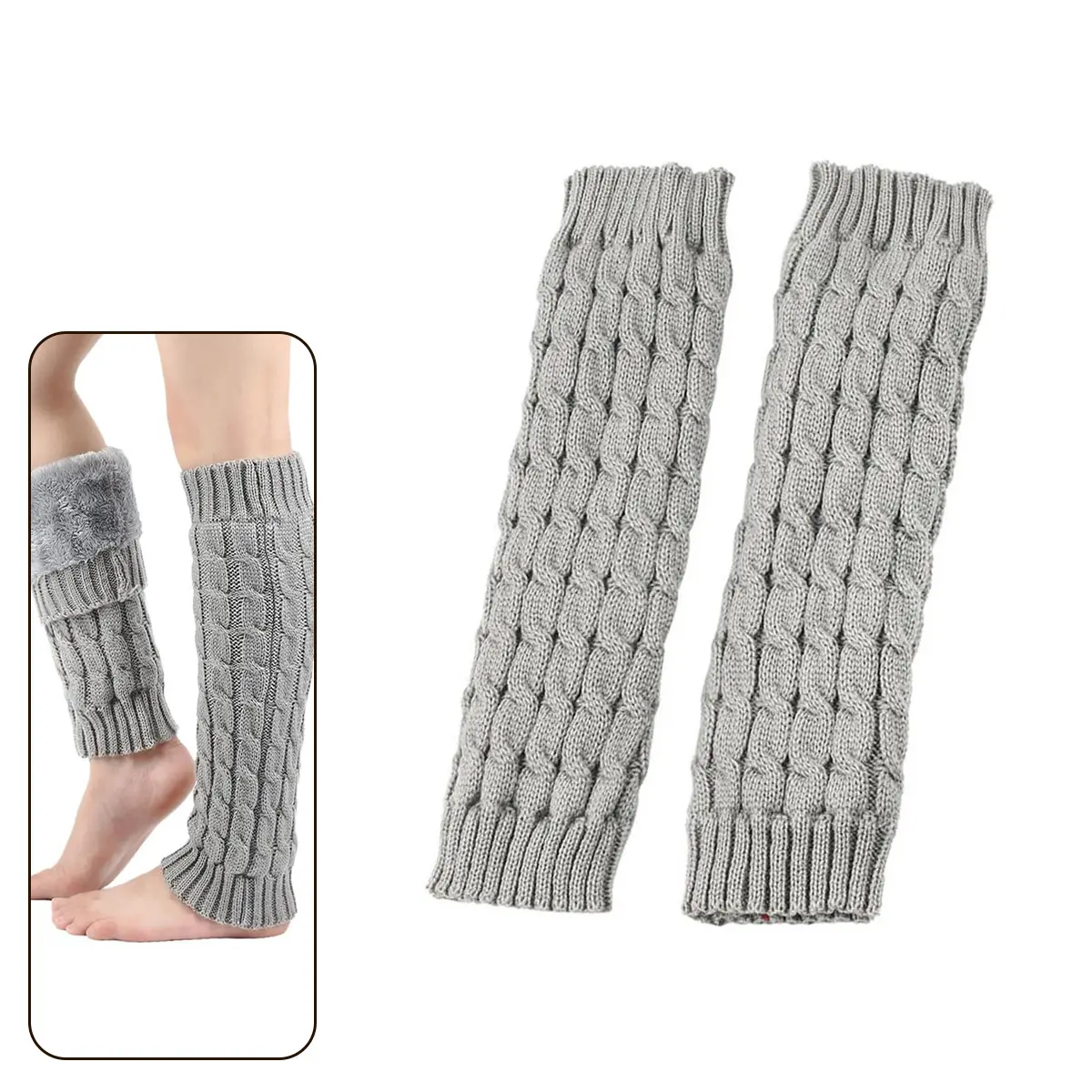 Vintage Knitted Plush Sock Cover, Thick Knit Leg Warmer Boot Socks, Coral Fleece Inner Thermal Locking, Bone-Like Ankle Look, European Style