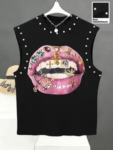 Men's Casual Fashion Round Neck Printed Sleeveless Vest, Street Style, Comfortable and Versatile, Perfect for Daily Wear, Geometric Pattern