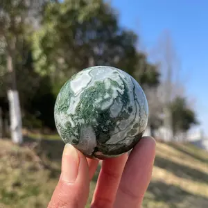 Wholesale Polished Eco-Friendly Natural Moss Agate Crystal Ball (55-60mm) - Natural Energy Healing Gemstone for Feng Shui, Home Decoration (Home Decor Waterscape Accessory)